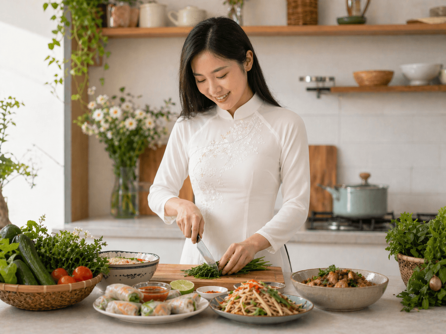 ベトナム料理を作る女性